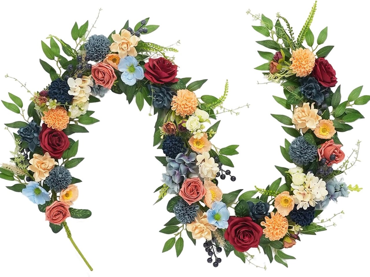 70 Inch Spring Flower Garland – Farmhouse Boho Faux Floral Garland with Roses, Dahlias & Greenery, Decorative Garland for Wedding Arch, Front Door, Fireplace Mantel, Table & Party Backdrop